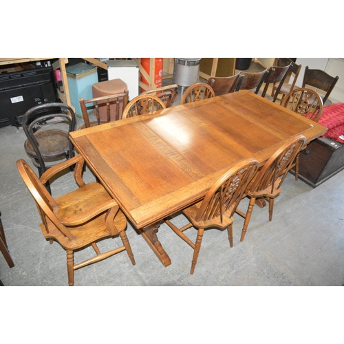 170 - dining table & 6 wheelback chairs