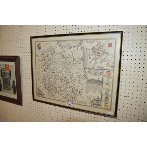 274 - framed herefordshire map