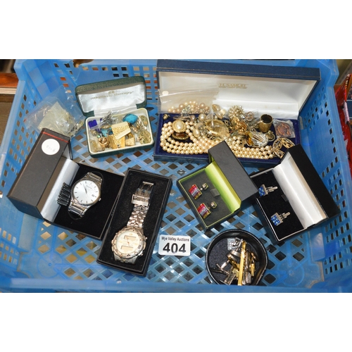 404 - crate of assorted watches & jewellery