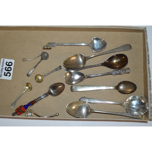 566 - tray of silver spoons