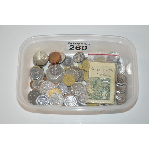 260 - tub of collectable coins & notes