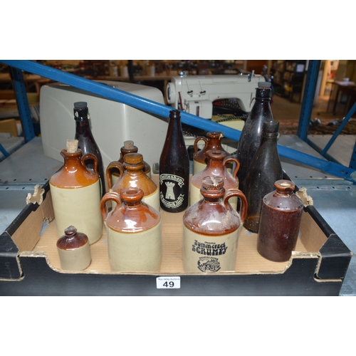 49 - box of vintage bottles & stoneware flagons