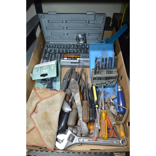 30 - box of assorted tools, socket set etc.