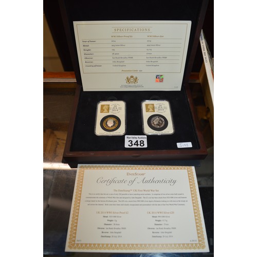 348 - cased pair of silver proof coins