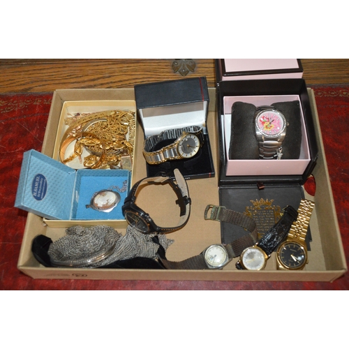 tray of assorted jewellery & watches
