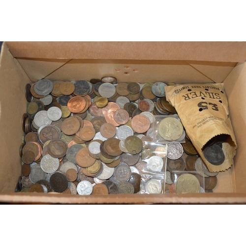 box of assorted coins