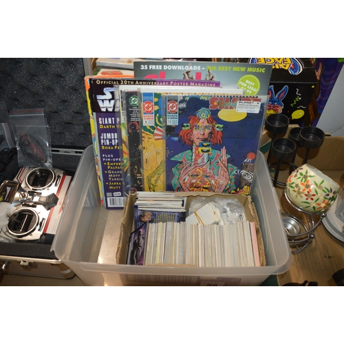 tub of magazines & trading cards