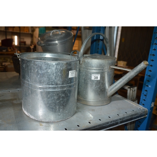 38 - galavanised bucket & watering can