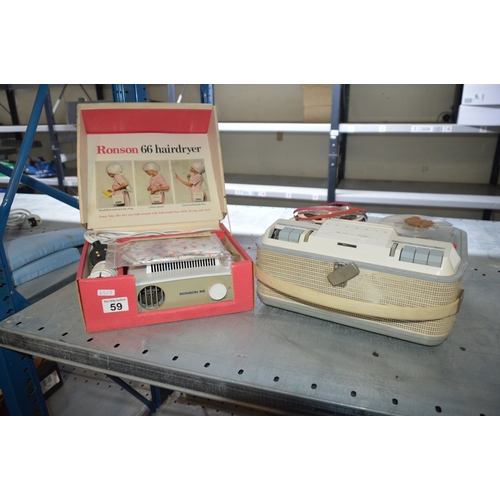 59 - vintage hairdryer & reel to reel