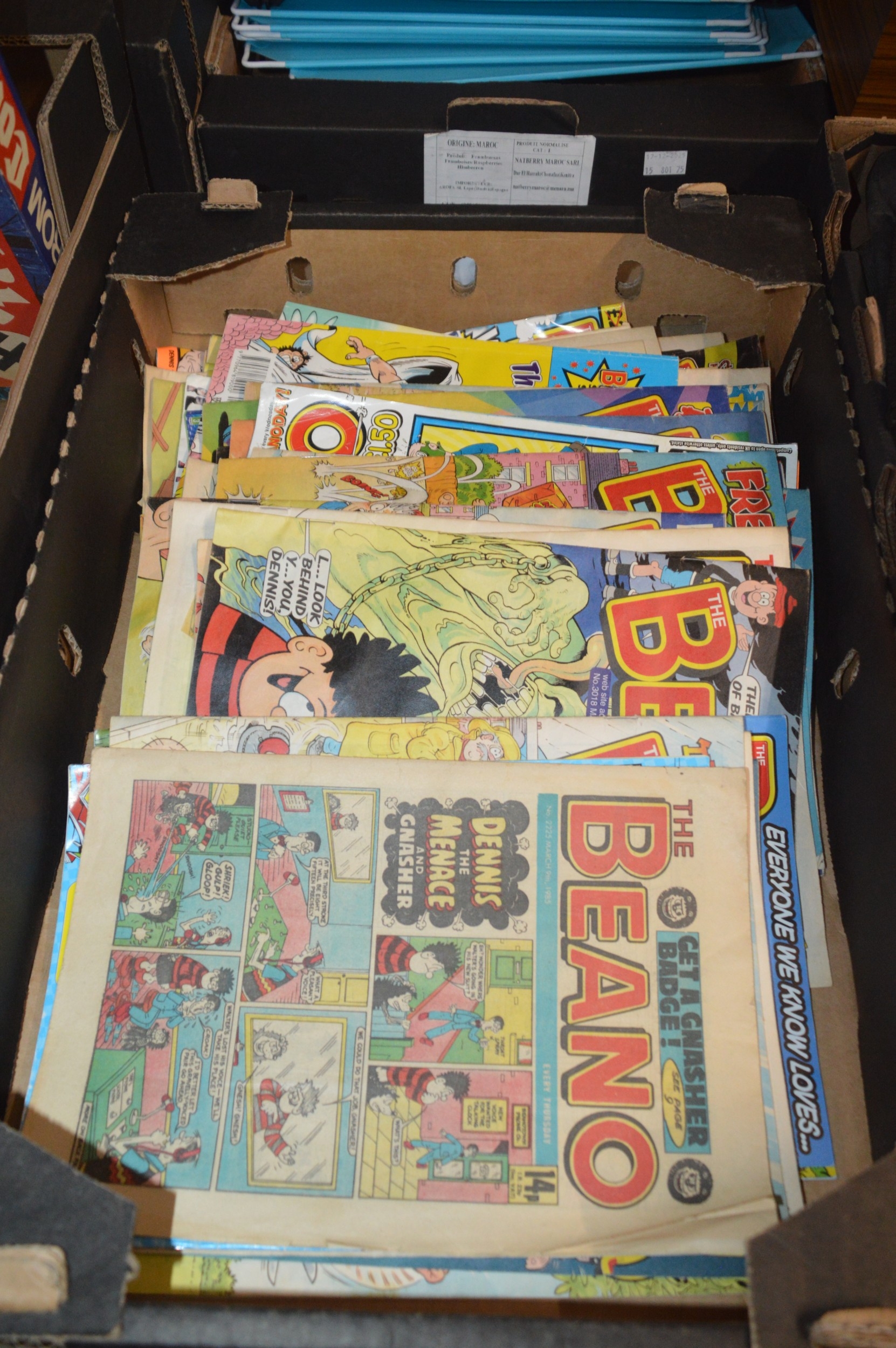 box of vintage beano comics