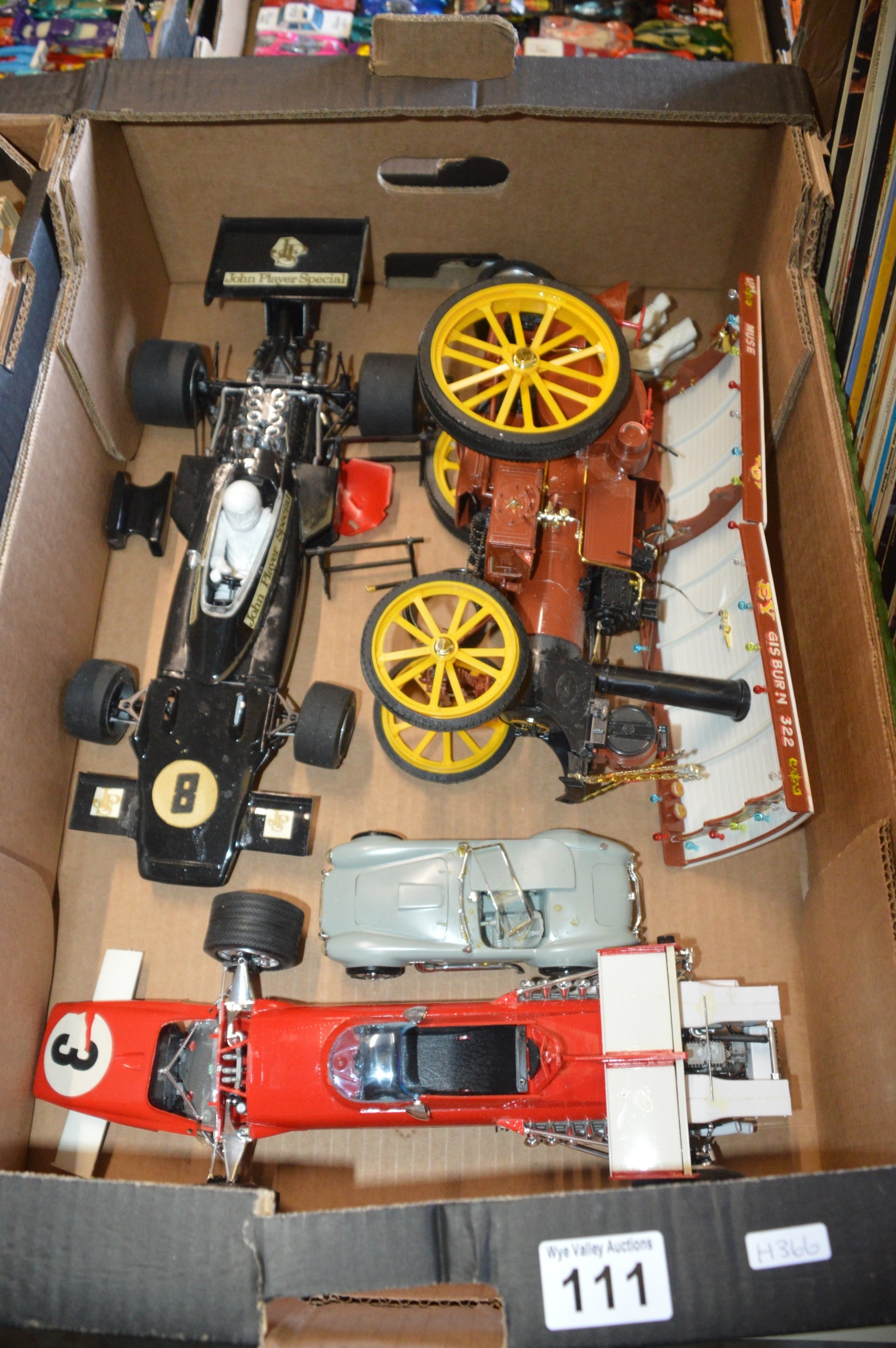 box of assorted model vehicles