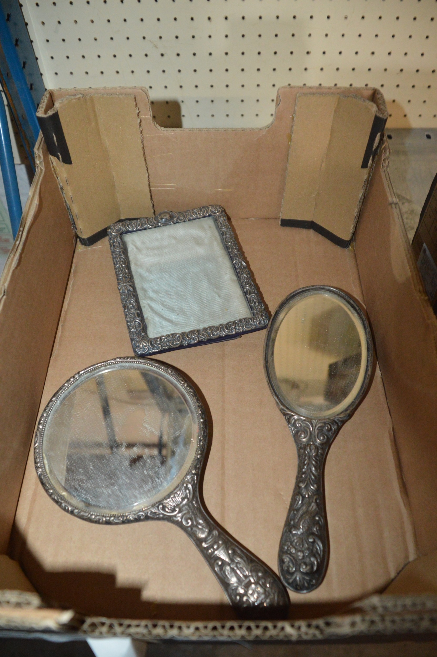 box of hand mirrors & frame