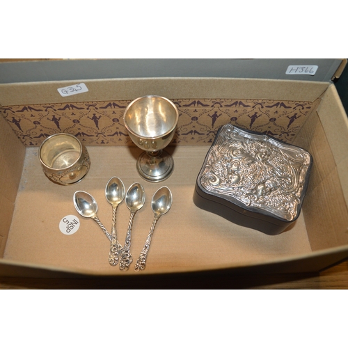 box of various silver items