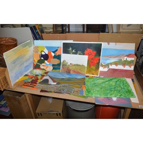 bay of various amateur paintings