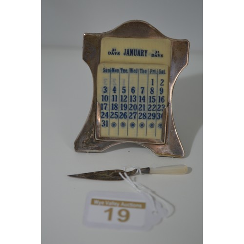 Sterling silver desk calendar (Chester hm) & 925 silver bookmark