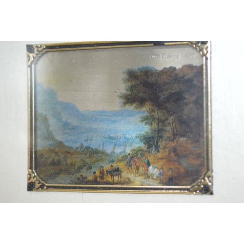 15 - pair of framed minature prints on 925 silver panels (approx 90mmx70mm)