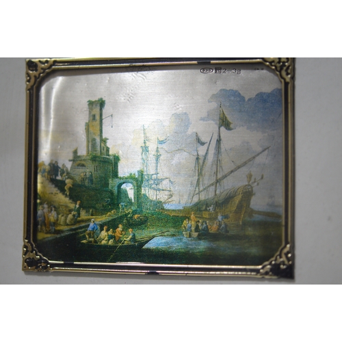 15 - pair of framed minature prints on 925 silver panels (approx 90mmx70mm)