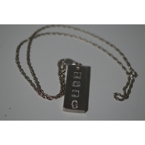26 - Silver ingot pendant on 925 chain (540mm), 36g total
