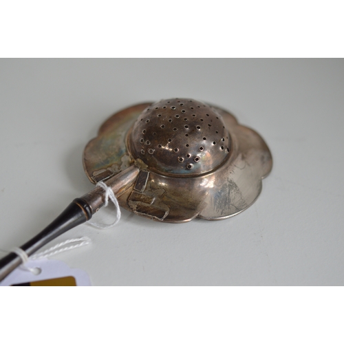 43 - Silver tea strainer, B'ham Hm, AF (repairs)