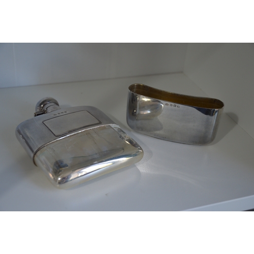 8 - Sterling silver hipflask, hm B'ham 1919, 214g