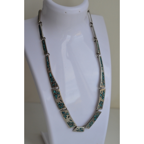 52 - Mexican silver & turquoise necklace