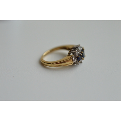 53 - 9ct gold sapphire & diamond ring, size K, 0.35cts diamonds
