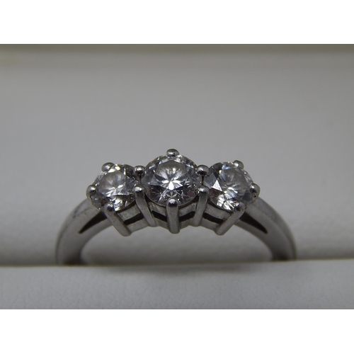 1 - 1ct Platinum Three Stone Diamond Ring, the ring set with 3 round brilliant cut diamonds of excellent... 