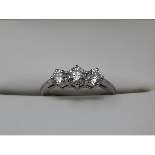 1 - 1ct Platinum Three Stone Diamond Ring, the ring set with 3 round brilliant cut diamonds of excellent... 