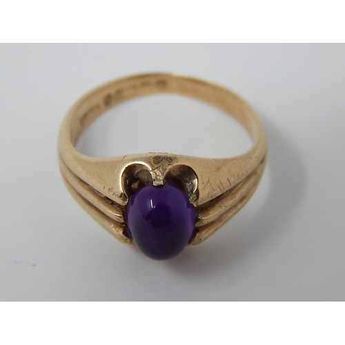 2 - 9ct Gold Hallmarked Ring Inset with a Cabochon Amethyst. Ring Size H