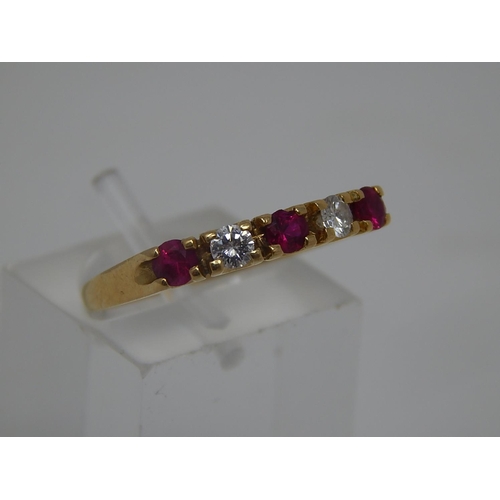 13 - 18ct Yellow Gold Fully Hallmarked Diamond & Ruby Ring Inset with Three Rubies & Two Diamonds. Ring S... 