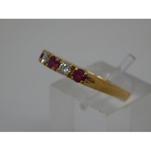 13 - 18ct Yellow Gold Fully Hallmarked Diamond & Ruby Ring Inset with Three Rubies & Two Diamonds. Ring S... 