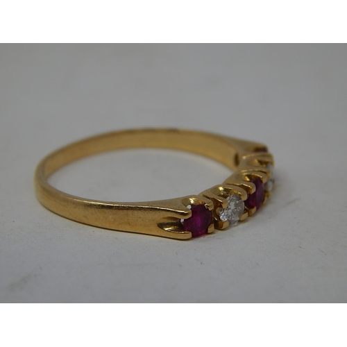 13 - 18ct Yellow Gold Fully Hallmarked Diamond & Ruby Ring Inset with Three Rubies & Two Diamonds. Ring S... 