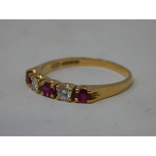 13 - 18ct Yellow Gold Fully Hallmarked Diamond & Ruby Ring Inset with Three Rubies & Two Diamonds. Ring S... 