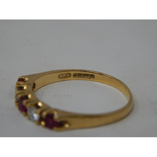 13 - 18ct Yellow Gold Fully Hallmarked Diamond & Ruby Ring Inset with Three Rubies & Two Diamonds. Ring S... 