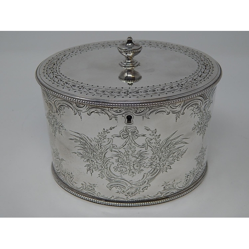 150 - 18th Century George III Silver Twin Division Tea Caddy with Bright Cut Decoration & Blank Cartouche.... 