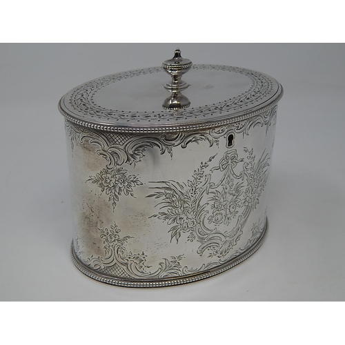 150 - 18th Century George III Silver Twin Division Tea Caddy with Bright Cut Decoration & Blank Cartouche.... 