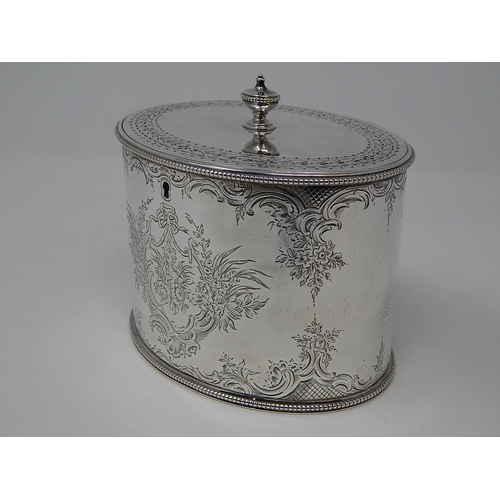 150 - 18th Century George III Silver Twin Division Tea Caddy with Bright Cut Decoration & Blank Cartouche.... 