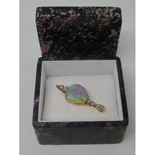 30 - Opal & Blue & White Diamond Pendant, Large Pear Shaped Opal, estimated weight 17.70cts with blue & w... 