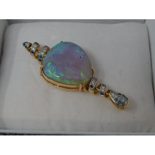 30 - Opal & Blue & White Diamond Pendant, Large Pear Shaped Opal, estimated weight 17.70cts with blue & w... 