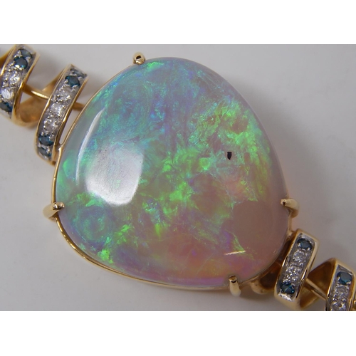 30 - Opal & Blue & White Diamond Pendant, Large Pear Shaped Opal, estimated weight 17.70cts with blue & w... 