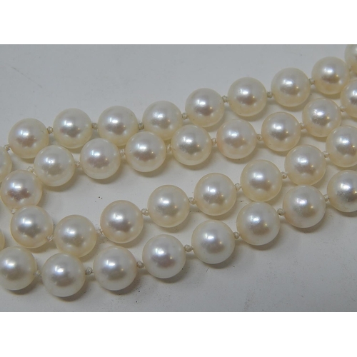 35 - Single Row Pearl Necklace with 9ct Gold White Stone Set Ball Clasp. 6mm pearls, length 44cm