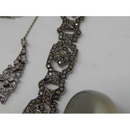 36 - Selection of Mostly Silver Jewellery including Marcasite Necklace & earrings, a Garnet Necklace & ea... 