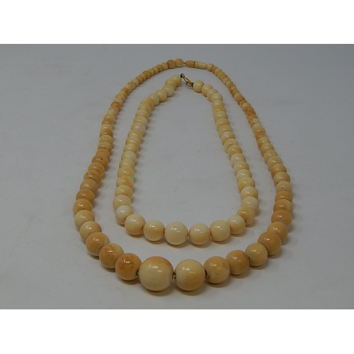 38 - Two Ivory Graduating Bead Necklaces, lengths 64cm & 46cm