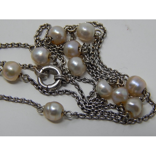 72 - A Fine Silver & Baroque Pearl Necklace together with a pair of gilt & pearl ear studs