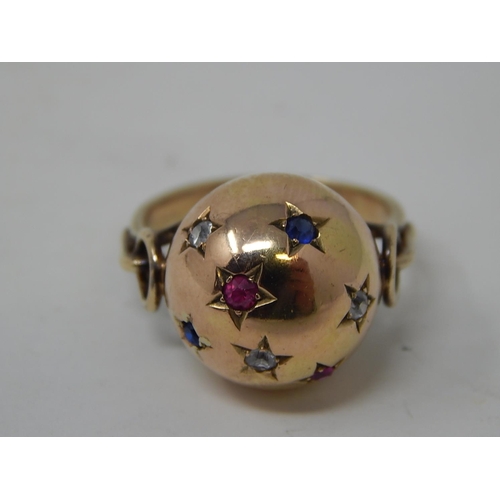 79 - 14ct Gold Sphere Ring, set gemstones. 5.5g. Ring size L