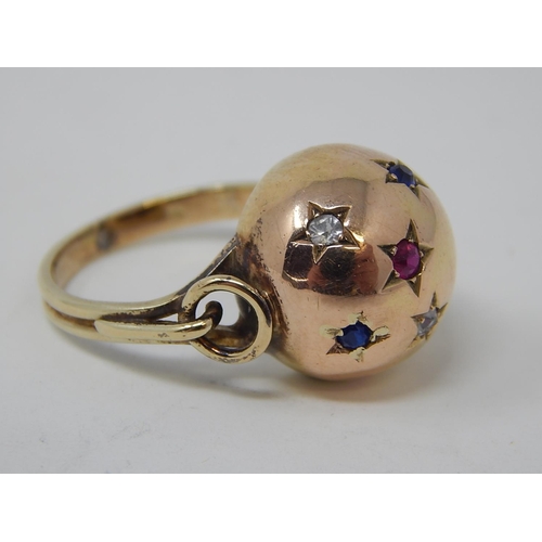 79 - 14ct Gold Sphere Ring, set gemstones. 5.5g. Ring size L