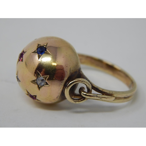 79 - 14ct Gold Sphere Ring, set gemstones. 5.5g. Ring size L