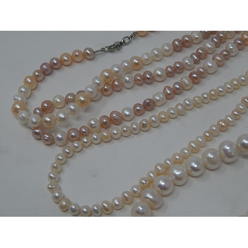 85 - Two Pearl Necklaces, Three Pearl Bracelets & a Charm Bracelet.