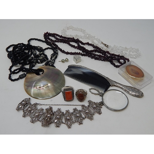 86 - A Quantity of Costume Jewellery together with a magnifying glass & a comb.