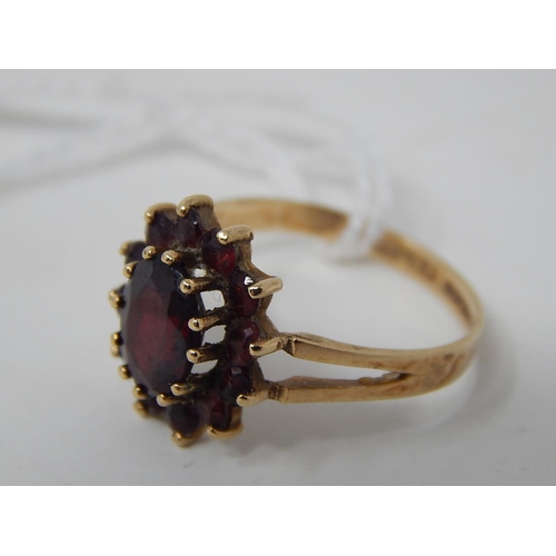 90 - WITHDRAWN: 9ct Gold Hallmarked Ring Inset with Garnets, Ring size M 1/2 in fitted presentation case.